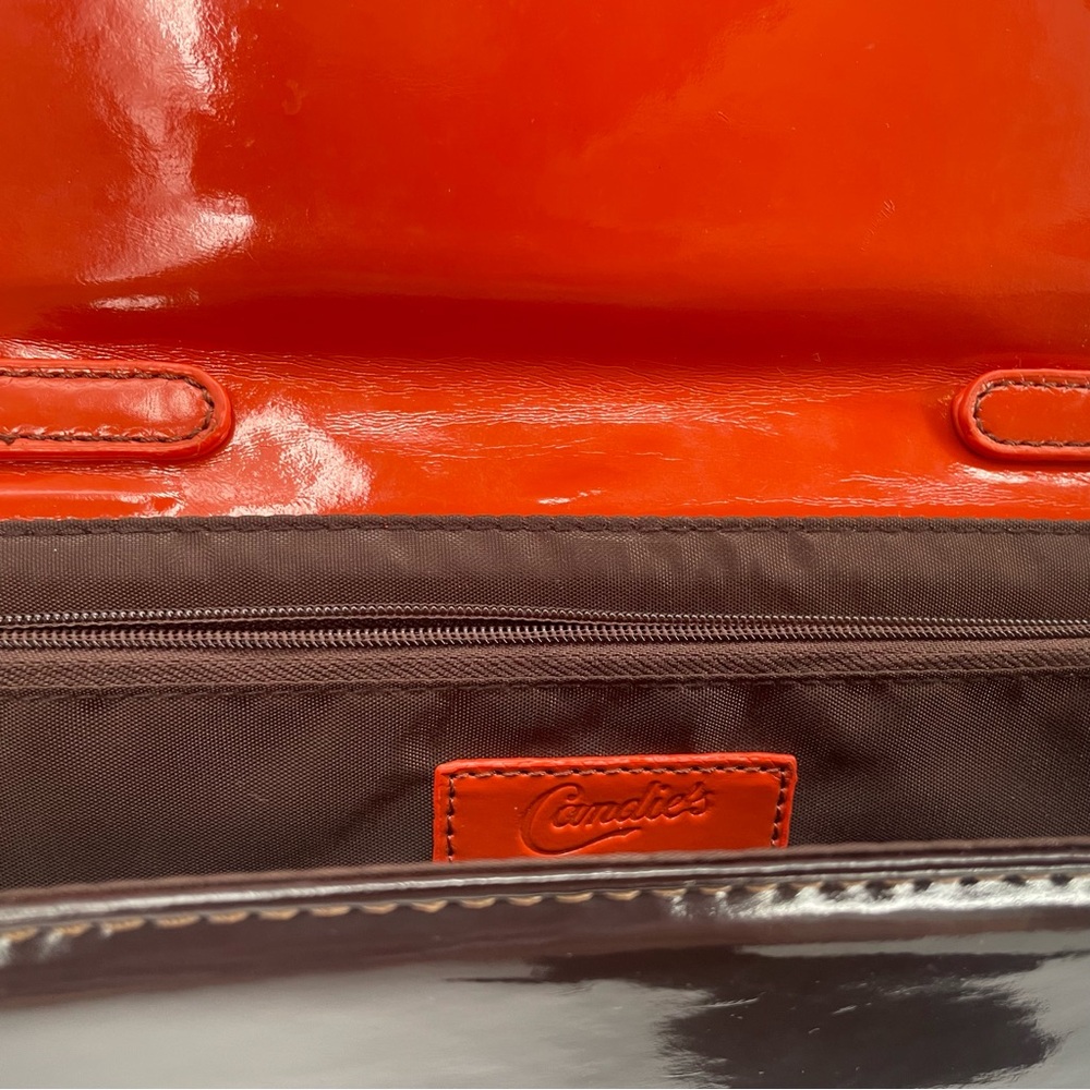 80s Candies Patent Leather Brown & Orange Mod Clutch Handbag - Picture 12 of 13